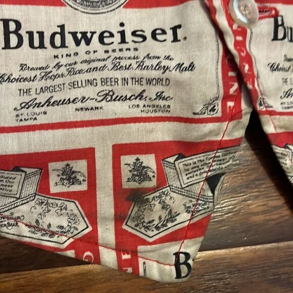 Vintage Budweiser Beer Red White Allover Print Reversible Button Closure Vest - Picture 10 of 11